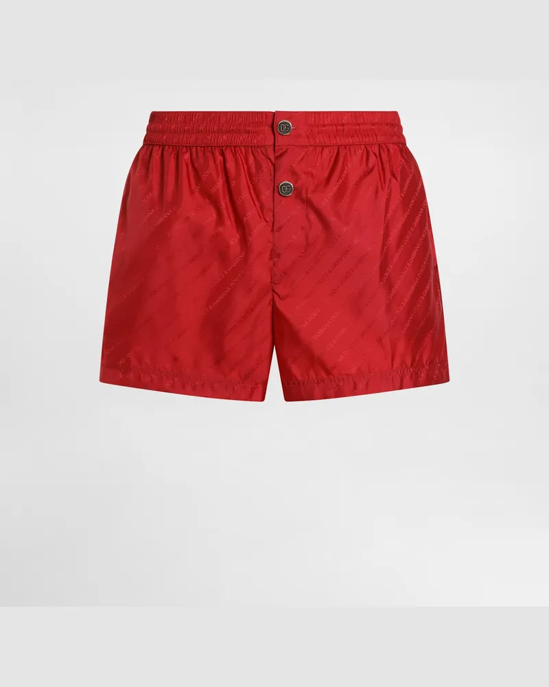 Dolce & Gabbana Kurze Badeboxershorts Aus Jacquard Mit Logo - Mann Beachwear Rot Red