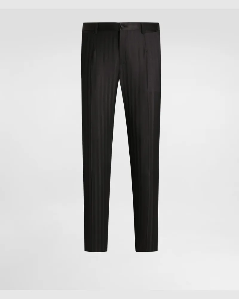 Dolce & Gabbana Wool Pekin Jacquard Trousers - Mann Hosen Und Shorts Schwarz Black