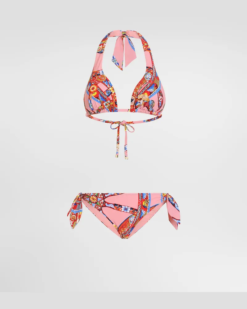 Dolce & Gabbana Triangel-bikini Mit Carretto-print - Frau Bademode Multicolor Multicolor