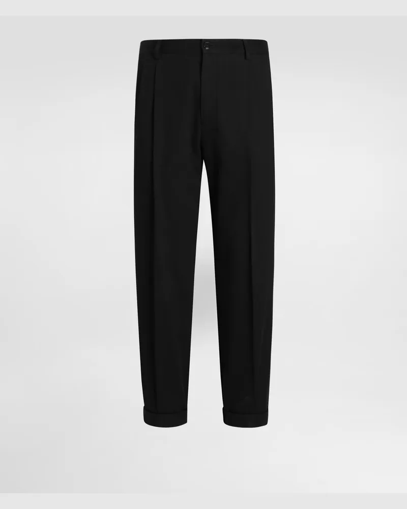 Dolce & Gabbana Hose Mit Doppelter Bundfalte Aus Baumwollgabardine - Mann Hosen Und Shorts Schwarz Schwarz