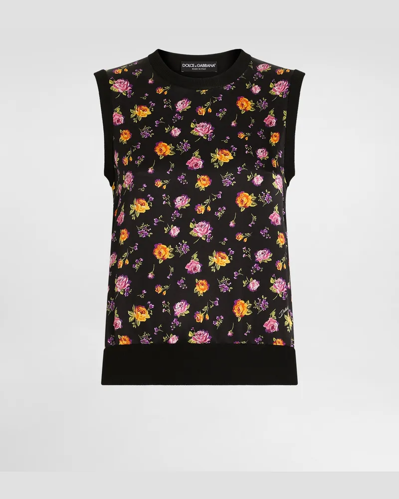 Dolce & Gabbana Tanktop Aus Seide Mit Blumen-print - Frau Strickwaren Mehrfarbig Mehrfarbig