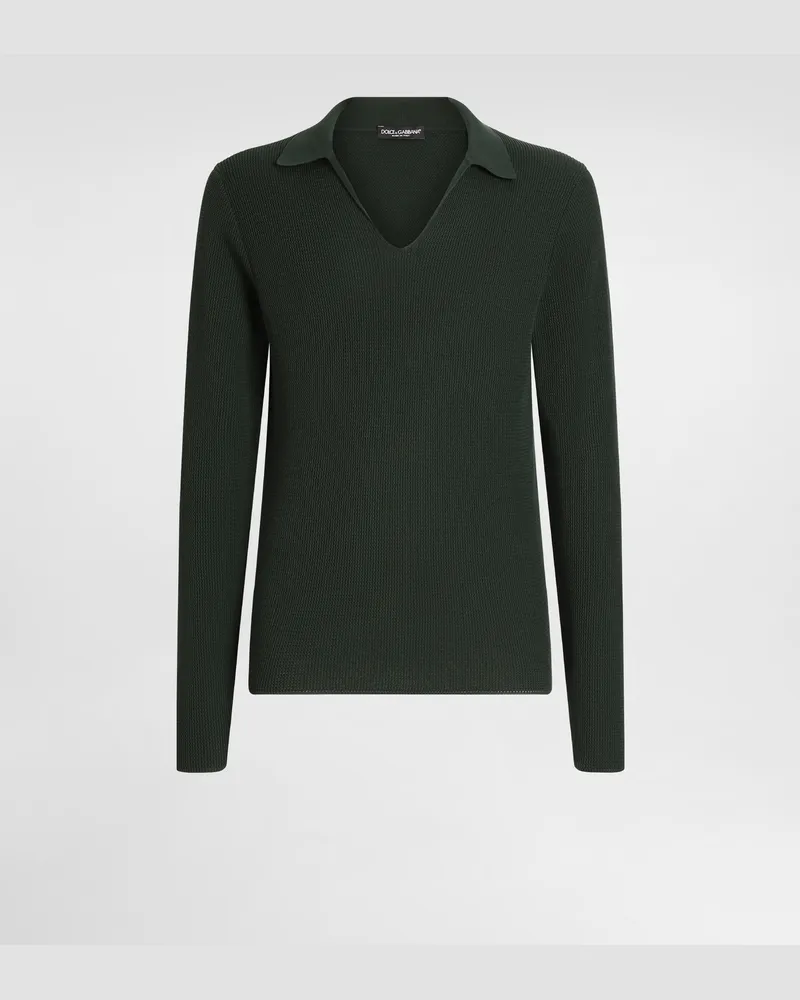Dolce & Gabbana Gerippter Pullover Aus Baumwolle - Mann Strickwaren Grün Grün