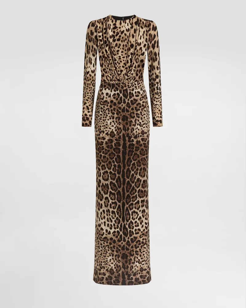 Dolce & Gabbana Kleid Aus Charmeuse Mit Leopardenprint - Frau Kleider Animalprint Seide Drucken