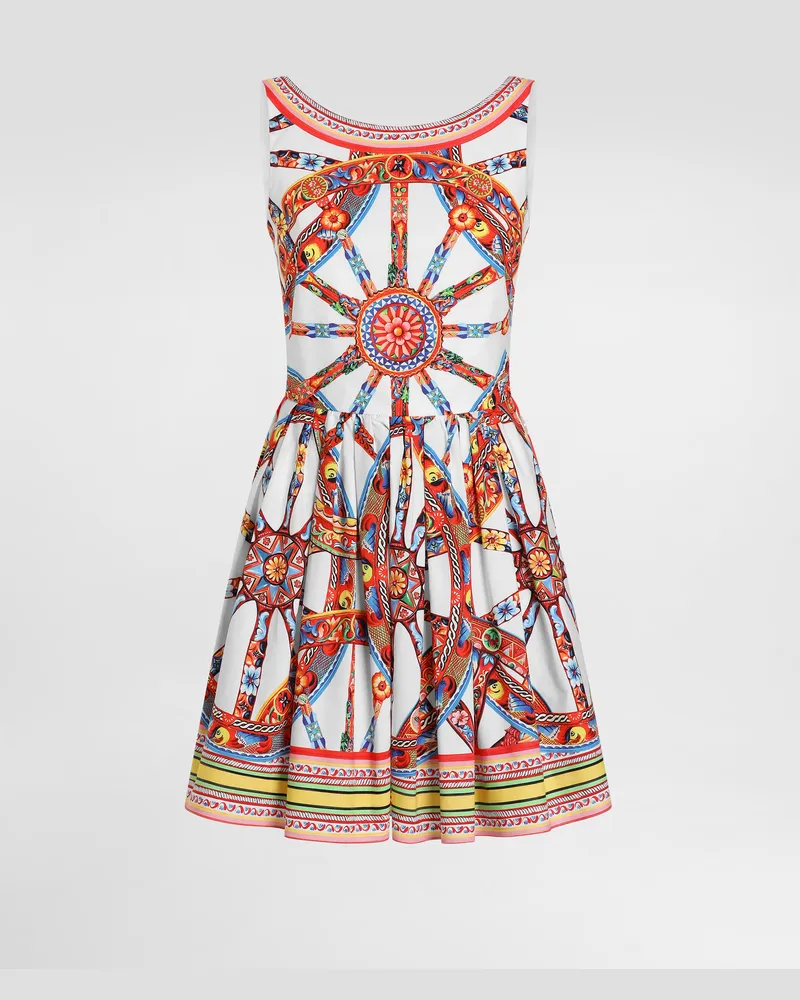 Dolce & Gabbana Midikleid Aus Popeline Mit Carretto-print - Frau Kleider Mehrfarbig Mehrfarbig