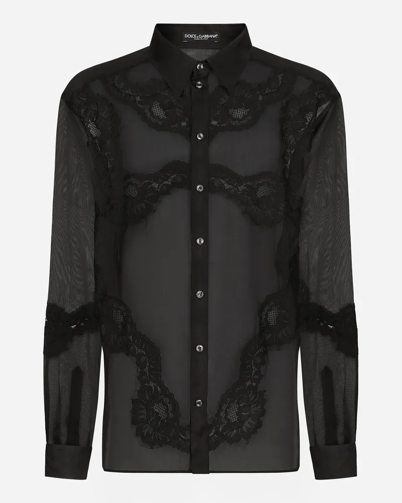 Dolce & Gabbana Oversize-hemd Aus Organza Mit Einsätzen Aus Spitze - Mann Hemden Schwarz Black