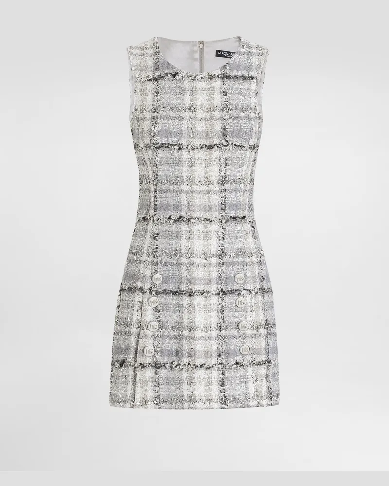 Dolce & Gabbana A-linien-minikleid Aus Kariertem Lurex-raschel-tweed Mit Dg-logoknöpfen - Frau Kleider Mehrfarbig Mehrfarbig