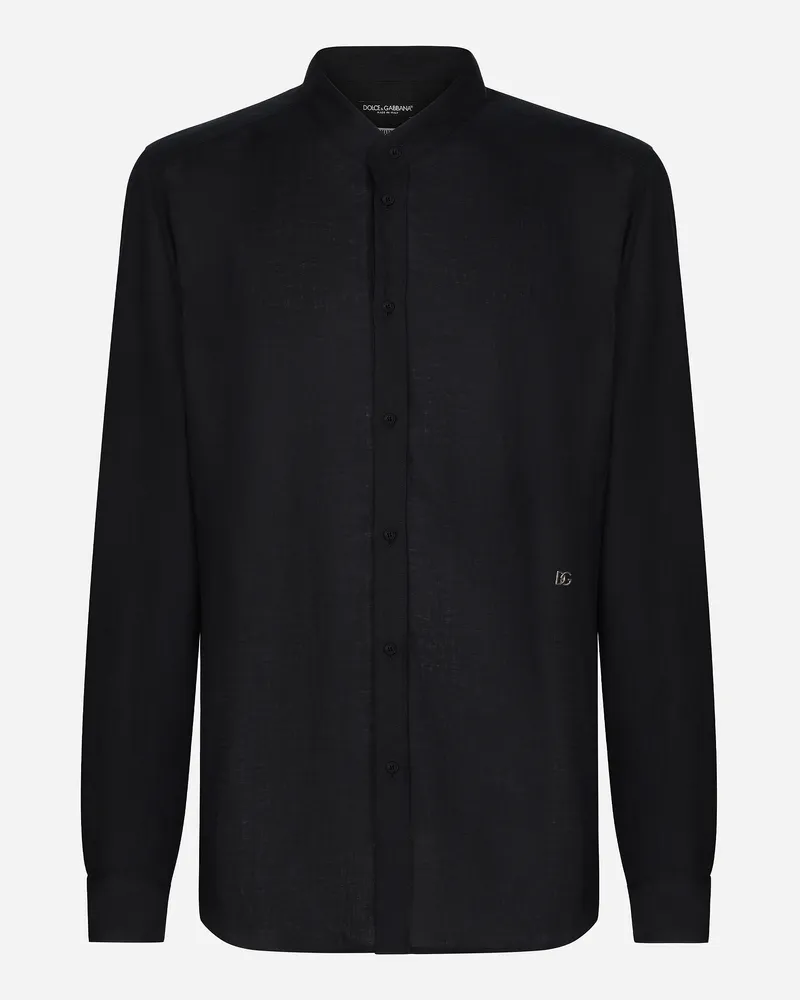 Dolce & Gabbana Hemd Martini Aus Leinen Mit Dg Hardware - Mann Hemden Blau Leinen Blau
