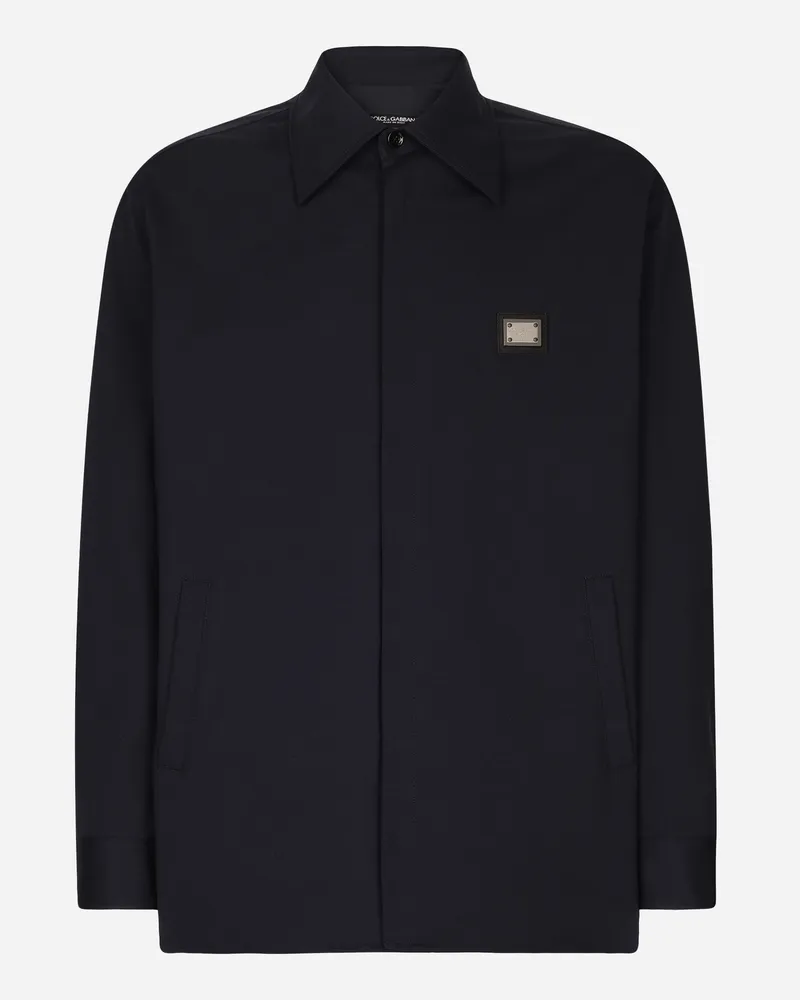 Dolce & Gabbana Hemd Aus Technischem Gewebe Mit Plakette - Mann Hemden Blau Blau