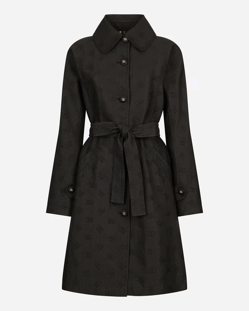 Dolce & Gabbana Trenchcoat Aus Matelassé-jacquard Dg-logo - Frau Mäntel Und Jacken Schwarz Schwarz