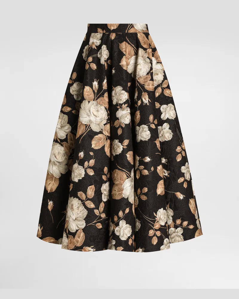 Dolce & Gabbana Midirock Aus Brokat Mit Vintage-rosenprint - Frau Röcke Drucken Drucken