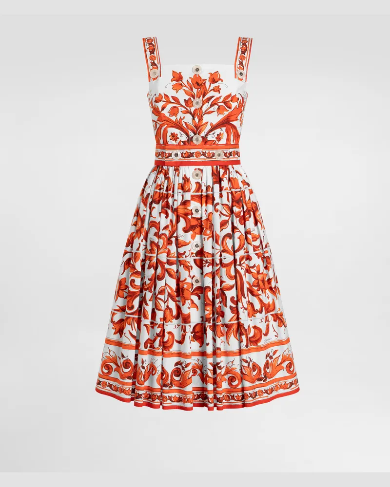 Dolce & Gabbana Maxikleid Aus Popeline Mit Majolika-print - Frau Kleider Mehrfarbig Mehrfarbig