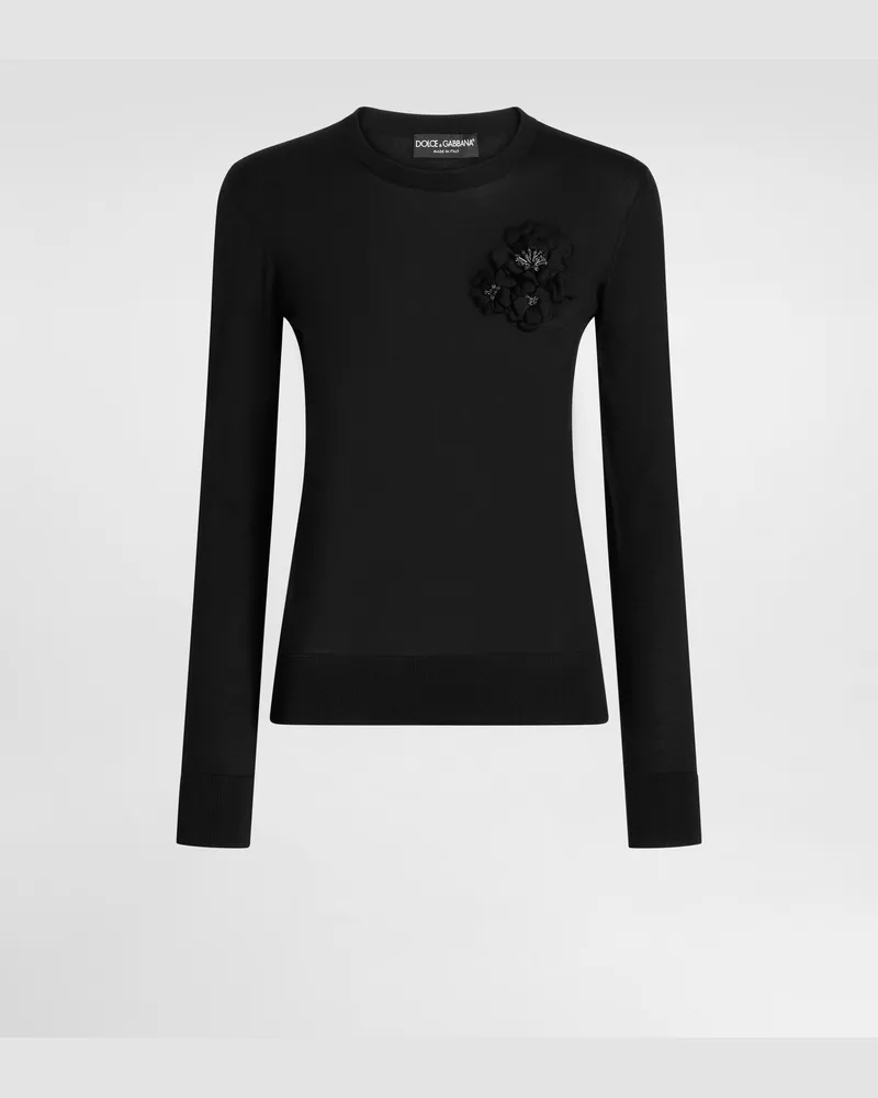 Dolce & Gabbana Pullover Aus Seide Mit Blumenbrosche - Frau Strickwaren Schwarz Schwarz