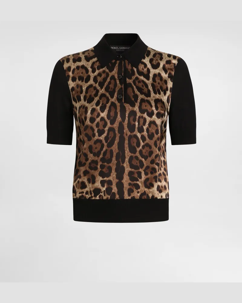 Dolce & Gabbana Polo-pullover Aus Wolle Mit Leo-print - Frau T-shirts Und Sweatshirts Animalprint Drucken