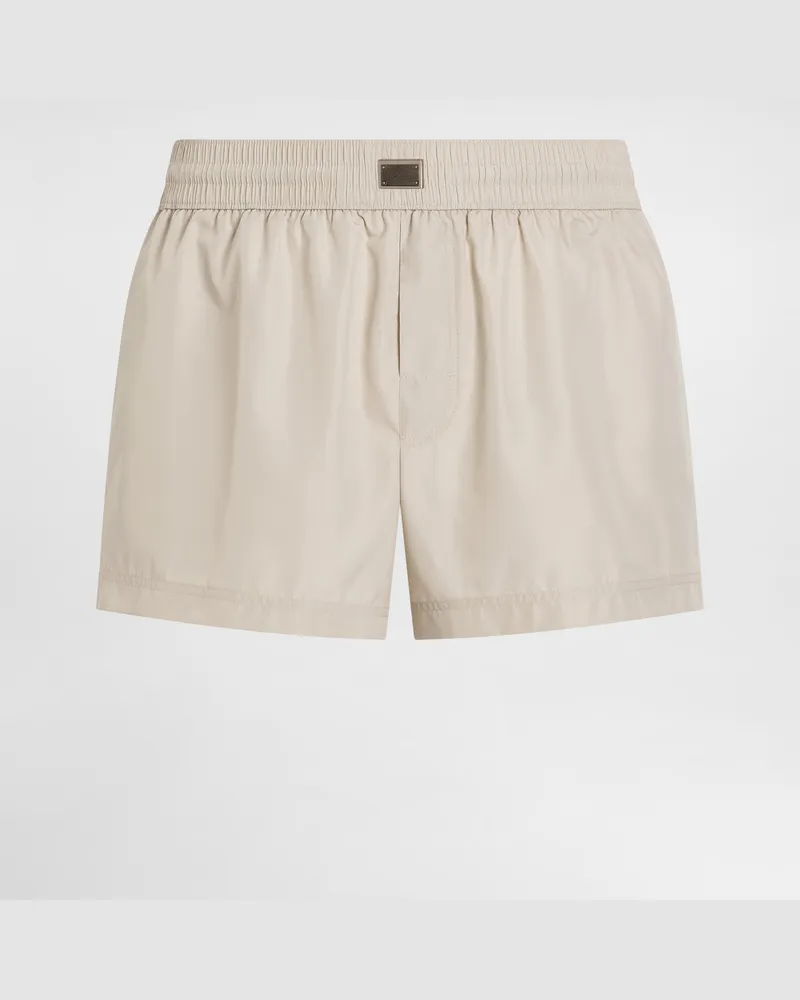 Dolce & Gabbana Kurze Badeshorts Mit Plakette - Mann Beachwear Beige Beige