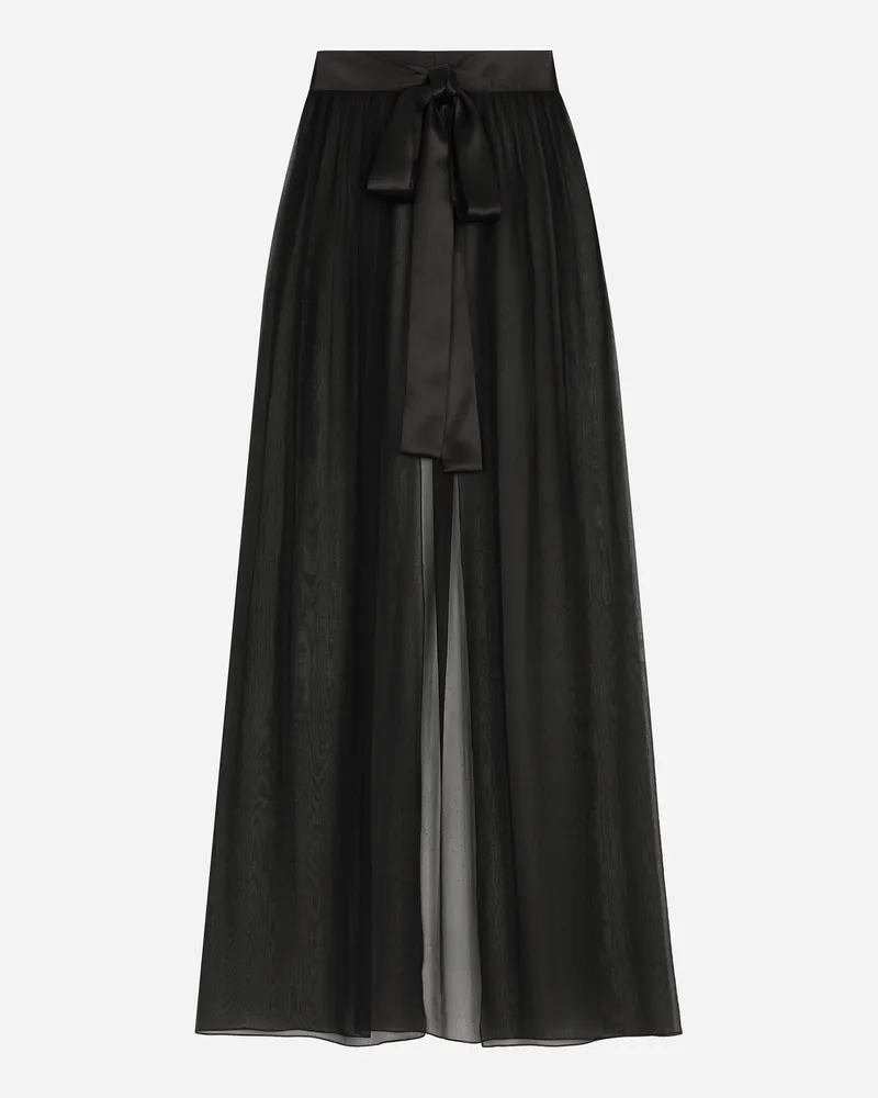 Dolce & Gabbana Langer Rock Aus Seidenchiffon Mit Gürtel - Frau Röcke Schwarz Seide Schwarz