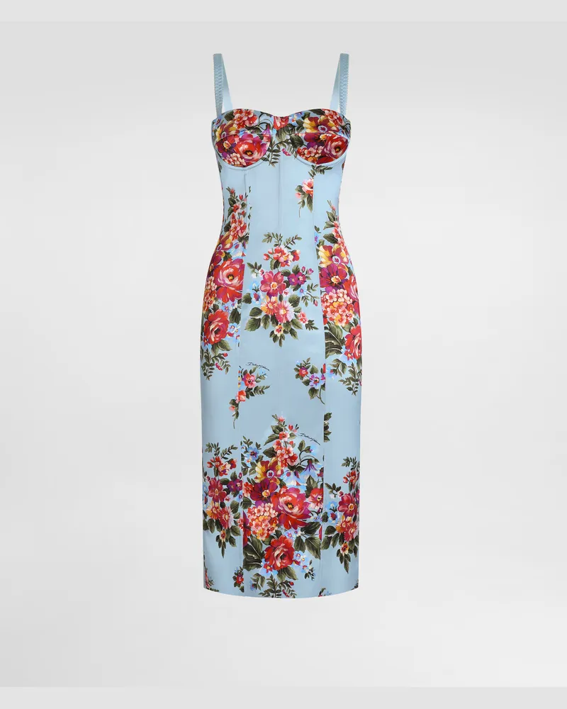 Dolce & Gabbana Flower Bouquet-print Satin Dress - Frau Kleider Multicolor Multicolor