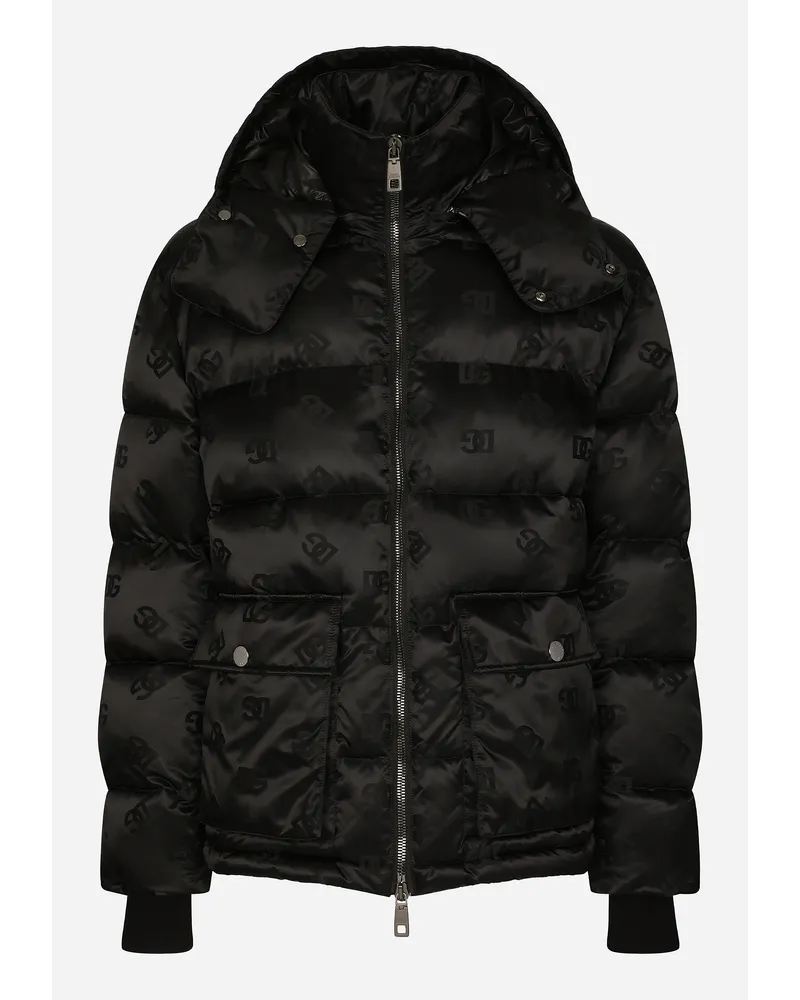 Dolce & Gabbana Jacke mit Kapuze Satin Jacquard DG Schwarz