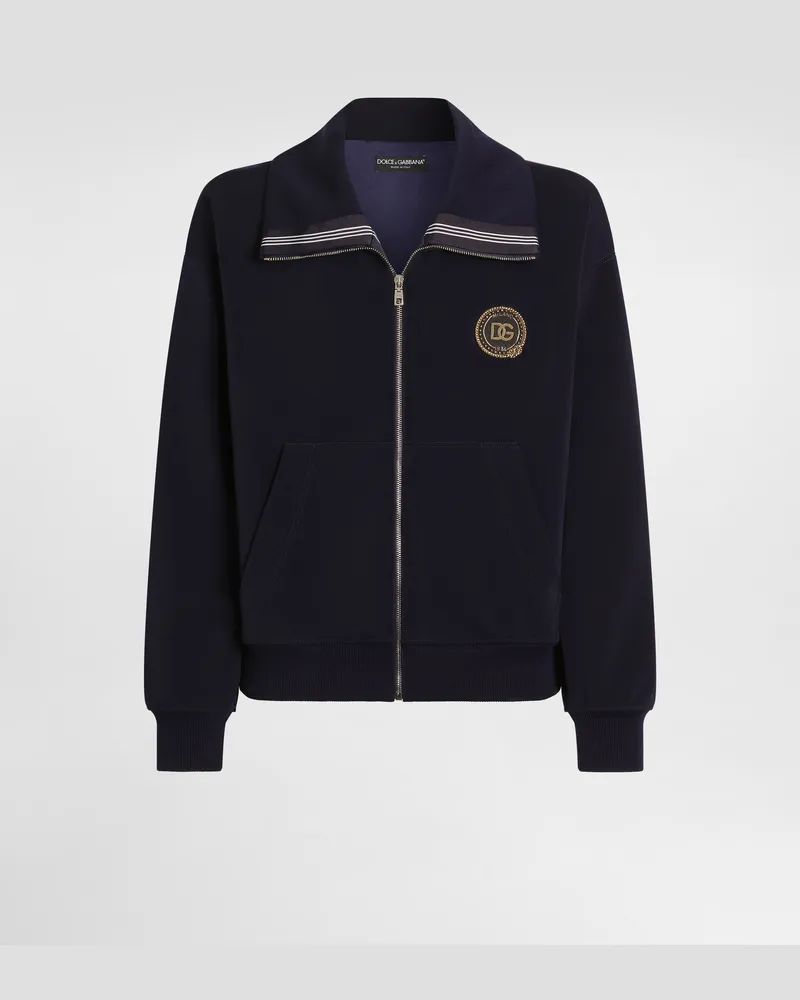 Dolce & Gabbana Sweatshirt Aus Jersey Mit Patch - Mann Mäntel Und Jacken Blau Blau