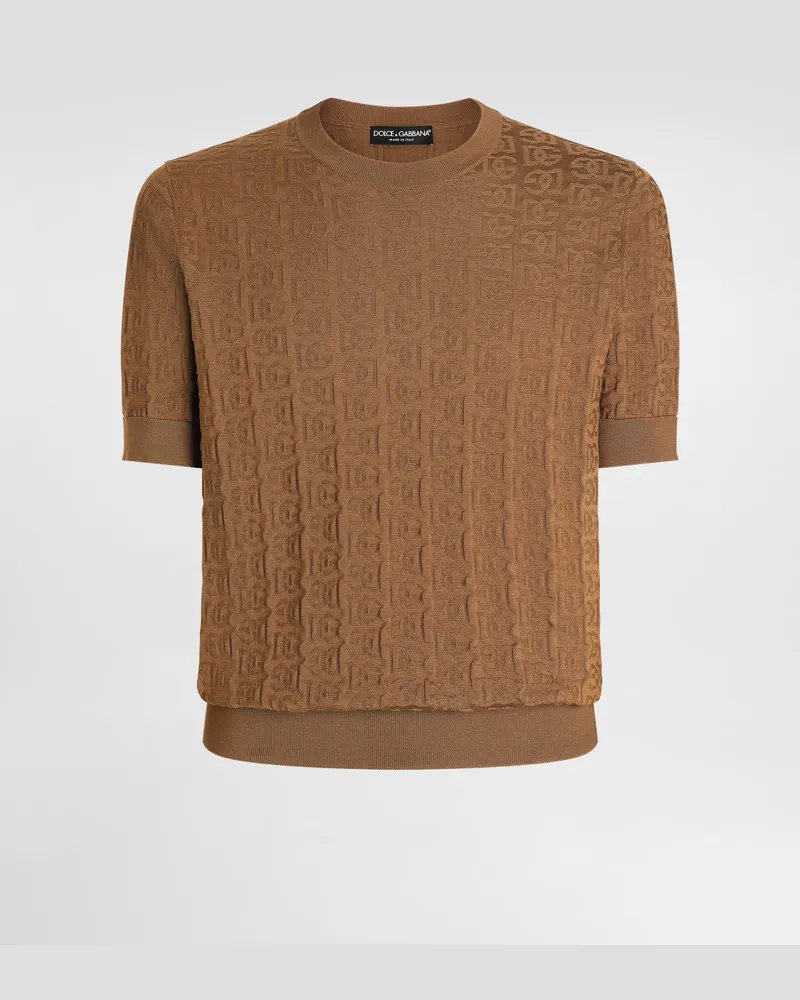 Dolce & Gabbana Rundhalspullover Aus Seide Mit Dg-logostickerei Allover - Mann Strickwaren Beige Beige