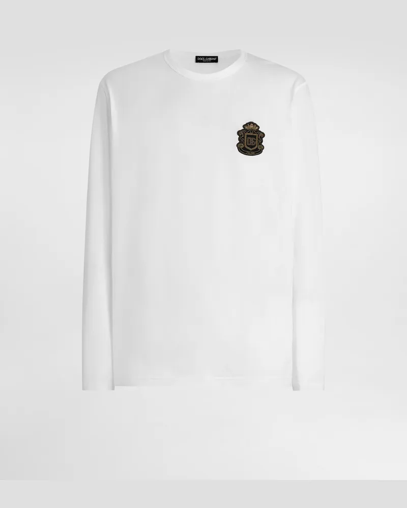 Dolce & Gabbana Cotton T-shirt With Heraldic Patch - Mann T-shirts Und Polos Wei White