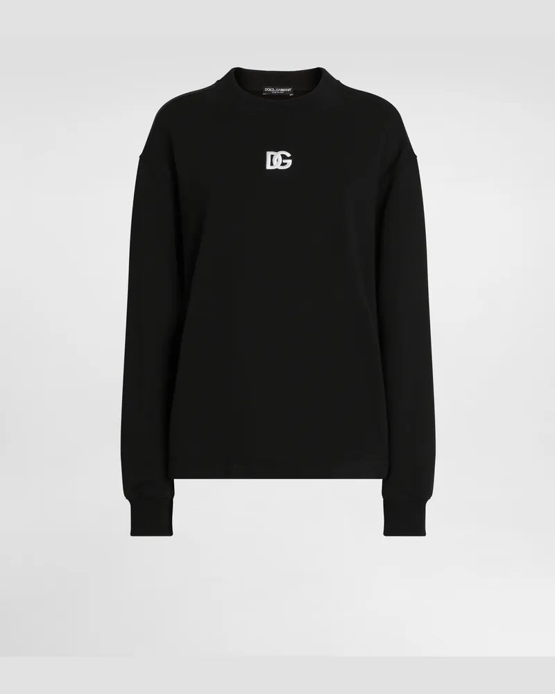 Dolce & Gabbana Jersey Sweatshirt With Dg Embroidery - Frau T-shirts Und Sweatshirts Schwarz Black