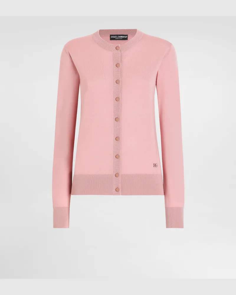 Dolce & Gabbana Wool Cardigan With Dg Logo Embroidery - Frau Strickwaren Pink Pink