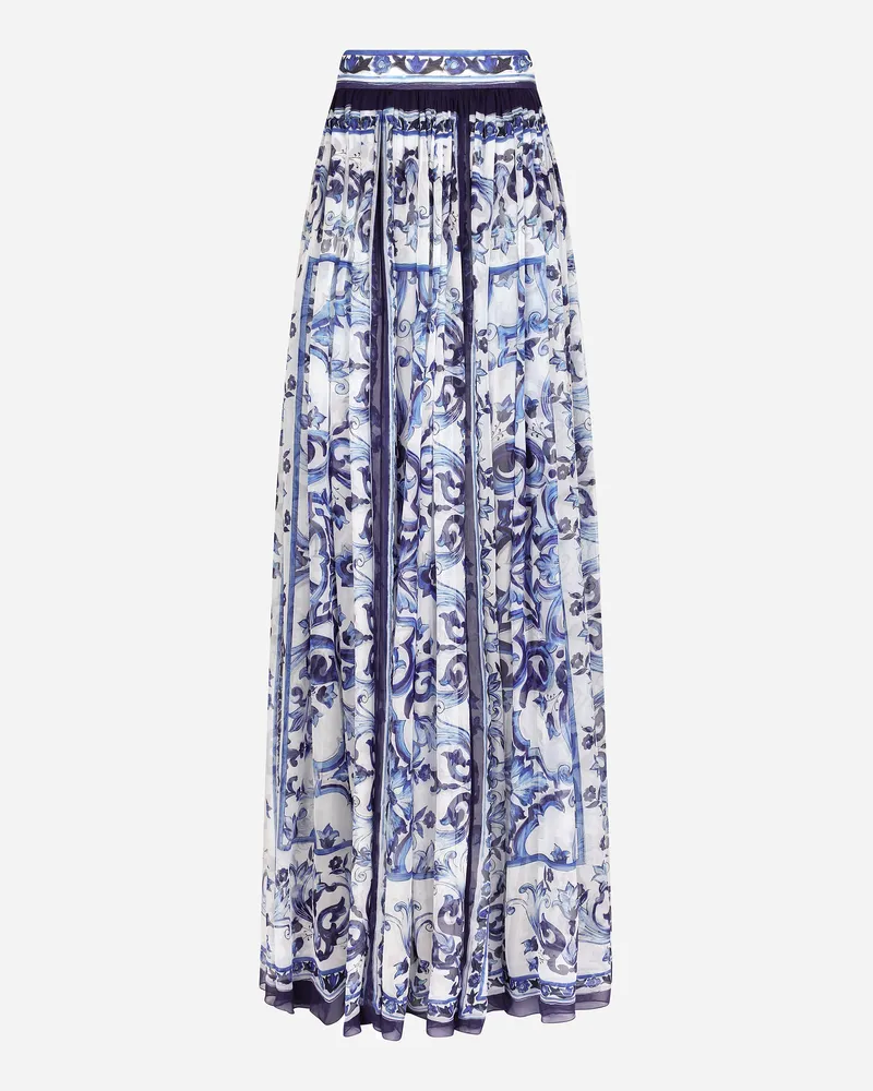 Dolce & Gabbana Langer Rock Aus Chiffon Majolika-print - Frau Röcke Blau Seide Mehrfarbig