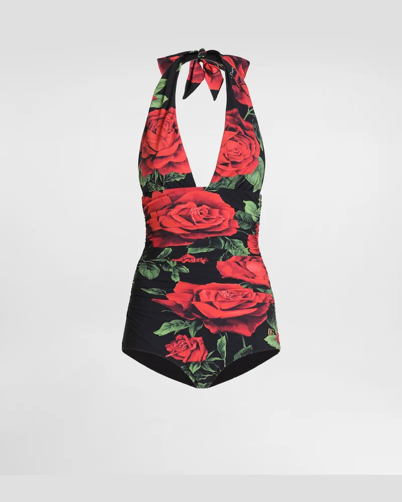 Dolce & Gabbana Einteiliger Badeanzug Mit Rosenprint - Frau Bademode Mehrfarbig Mehrfarbig