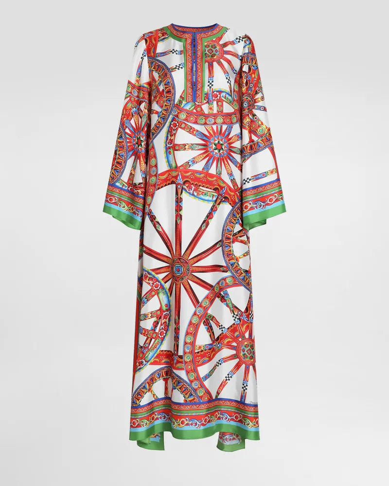 Dolce & Gabbana Kaftankleid Aus Twill Mit Carretto-print - Frau Kleider Mehrfarbig Mehrfarbig