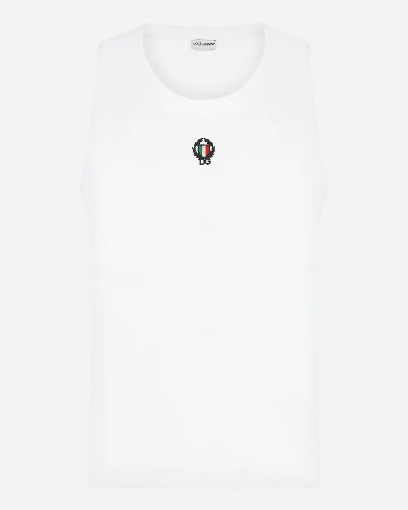 Dolce & Gabbana Tanktop Bi-elastische Baumwolle Mit Patch - Mann Unterwäsche Und Loungewear Wei Weiss