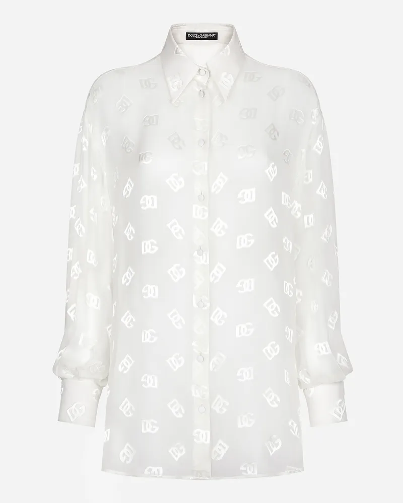 Dolce & Gabbana Bluse Aus Ausbrenner-seide Mit Dg-logo - Frau Blusen Und Tops Wei Weiss