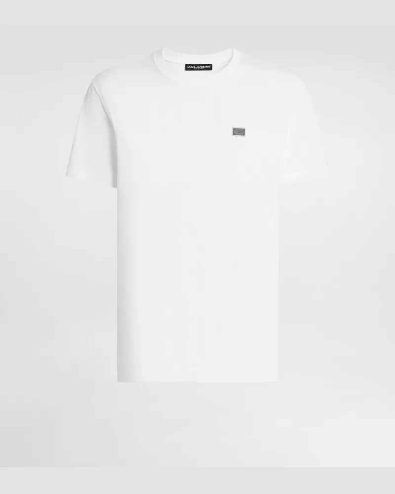 Dolce & Gabbana T-shirt Aus Baumwolle Mit Plakette - Mann T-shirts Und Polos Wei Weiss