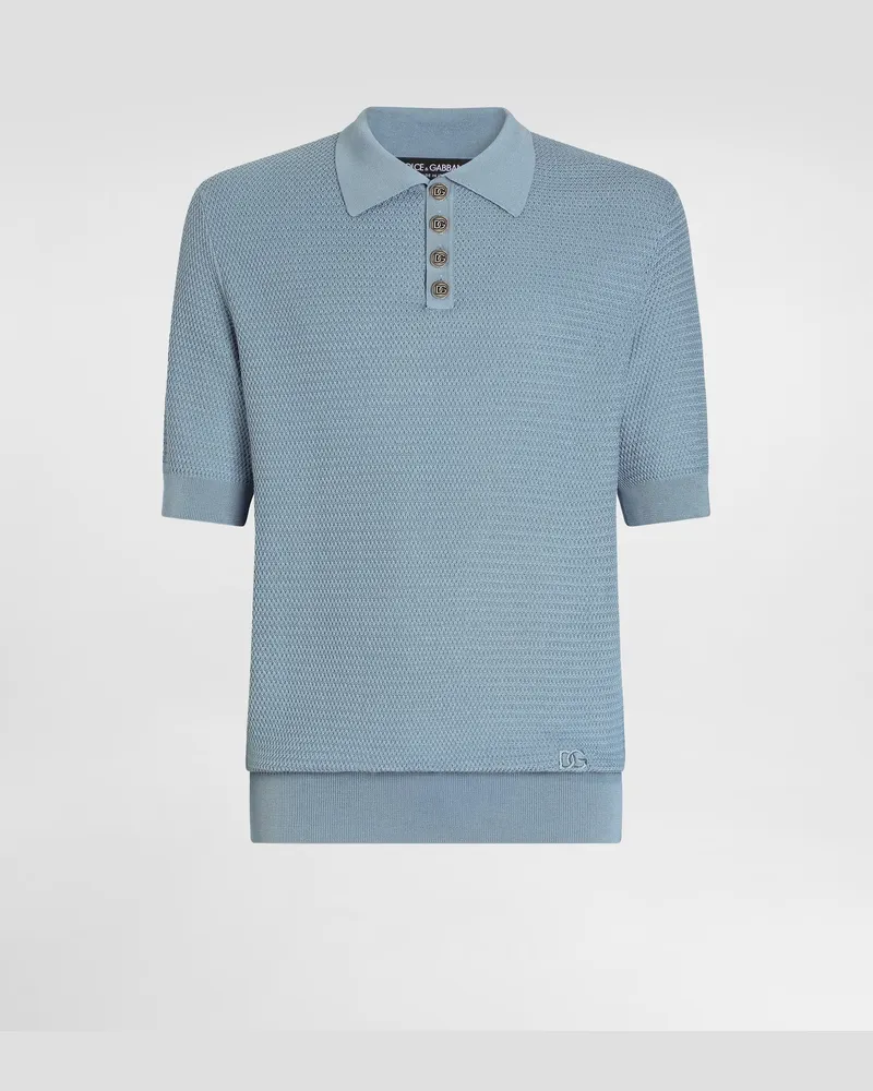 Dolce & Gabbana Poloshirt Aus Seide - Mann Strickwaren Azure Azure