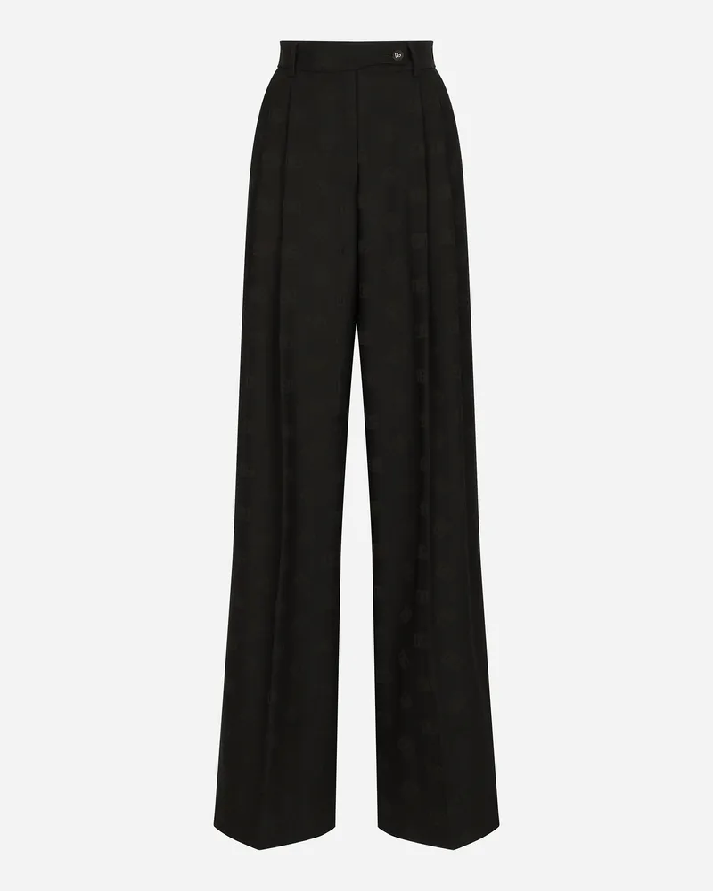 Dolce & Gabbana Ausgestellte Hose Aus Wolljacquard Dg-logo - Frau Hosen Und Shorts Schwarz Schwarz