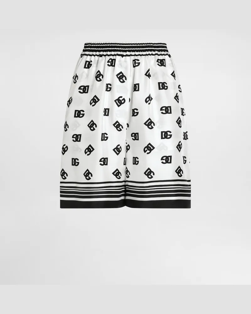 Dolce & Gabbana Shorts Aus Seide Mit Dg-logoprint Allover - Frau Hosen Und Shorts Drucken Drucken