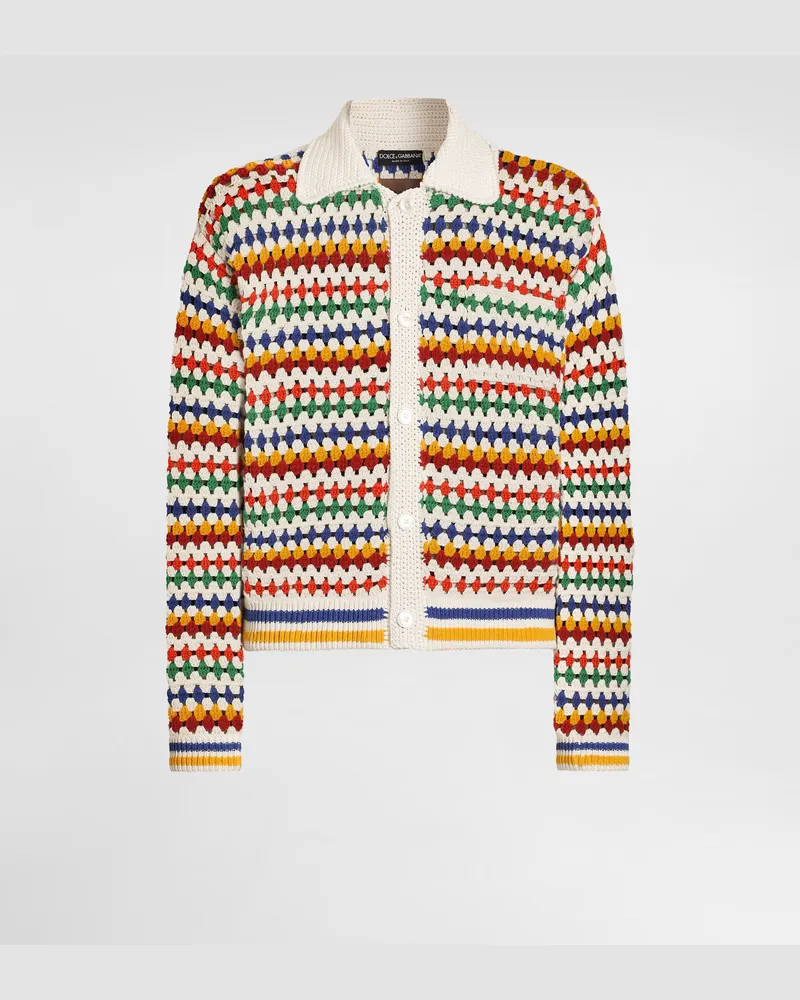 Dolce & Gabbana Bomberjacke Aus Häkelstrick - Mann Strickwaren Mehrfarbig Mehrfarbig