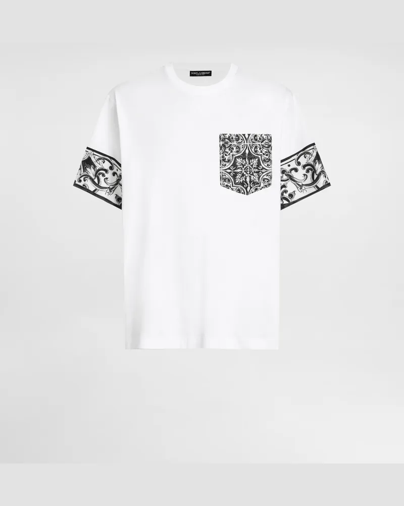 Dolce & Gabbana Kurzarm-t-shirt Mit Majolika-print - Mann T-shirts Und Polos Wei Weiss