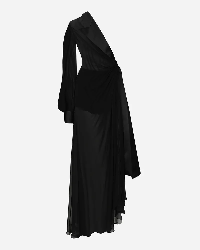 Dolce & Gabbana Langes One-shoulder-kleid Aus Chiffon - Frau Kleider Schwarz Seide Black