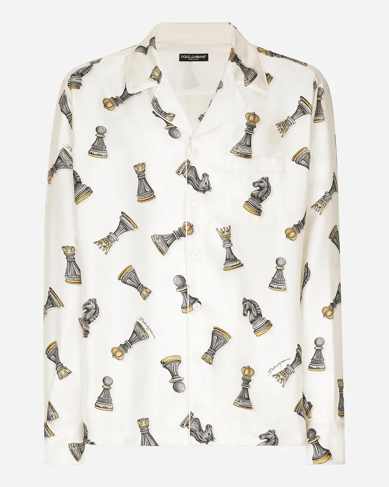 Dolce & Gabbana Hemd Aus Seidentwill Schachbrett-print - Mann Hemden Drucken Drucken