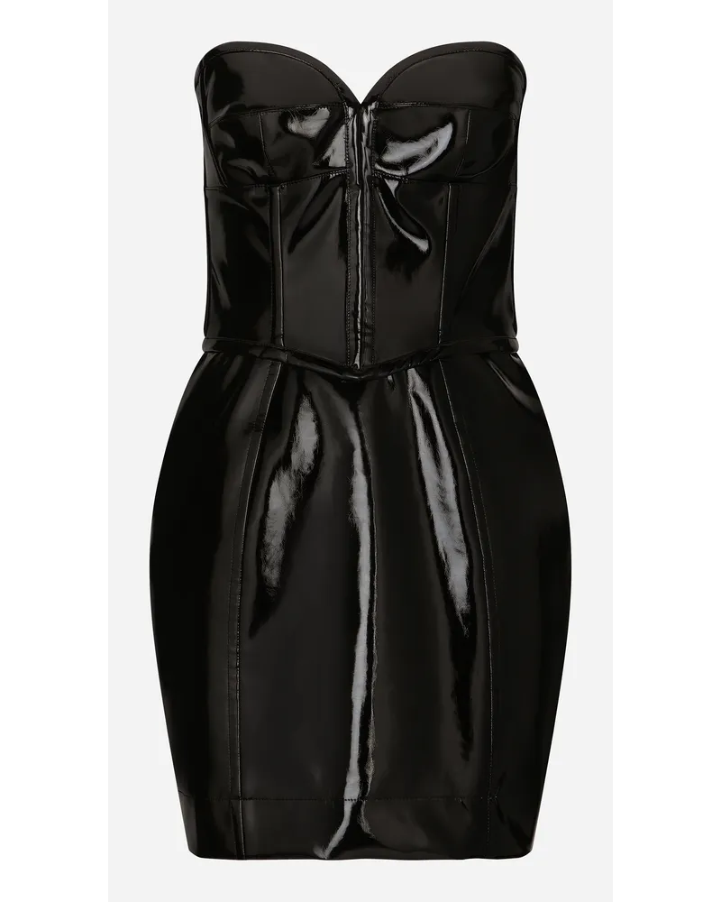 Dolce & Gabbana Kurzes Bustierkleid aus Lackleder Schwarz