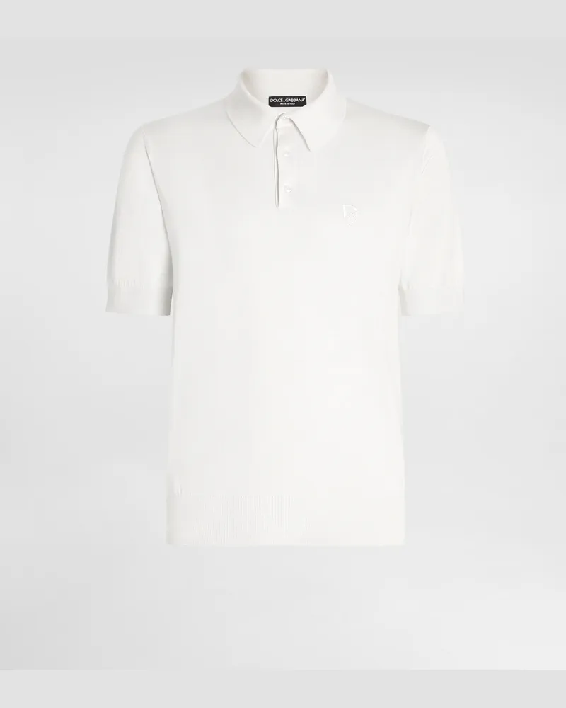 Dolce & Gabbana Poloshirt Aus Seide Mit Logostickerei - Mann Strickwaren Wei Weiss