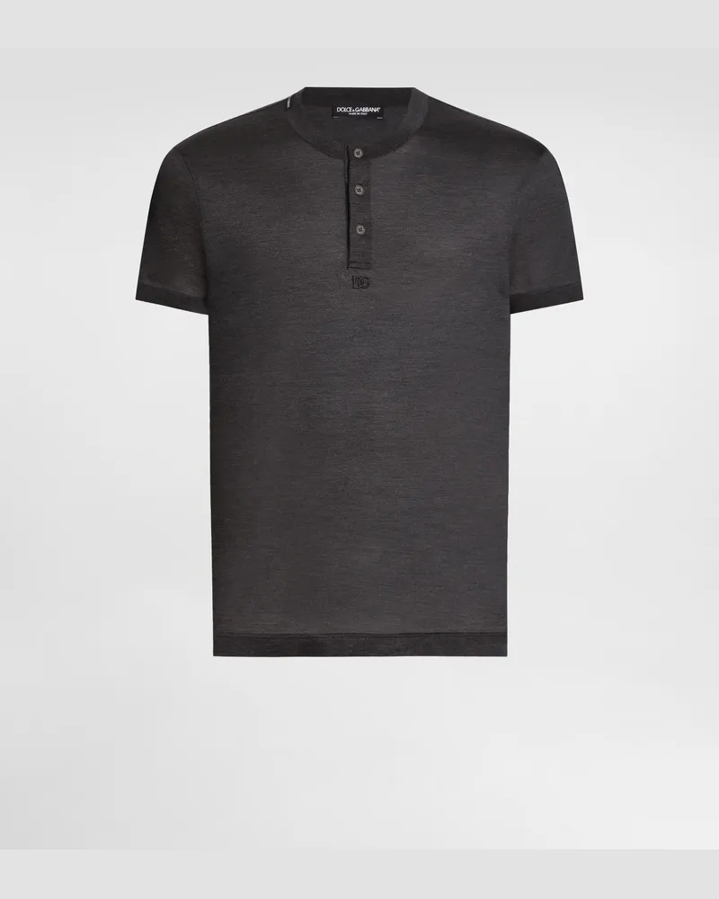 Dolce & Gabbana Serafino-t-shirt Aus Seide Mit Stickerei - Mann T-shirts Und Polos Grau Grau