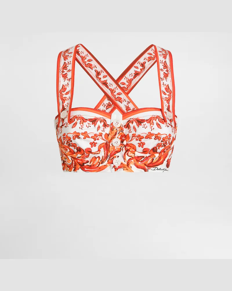 Dolce & Gabbana Bustier-top Aus Popeline Mit Majolika-print - Frau Blusen Und Tops Mehrfarbig Mehrfarbig