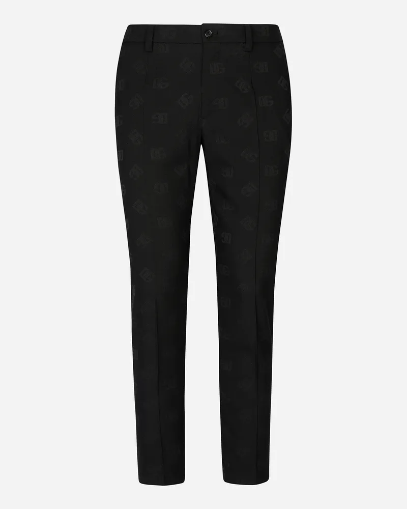 Dolce & Gabbana Hose Wollstretch Jacquard Dg Monogram - Mann Hosen Und Shorts Schwarz Wolle Schwarz