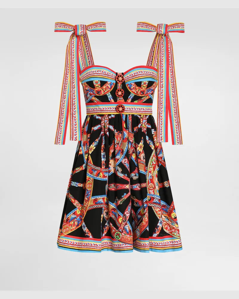 Dolce & Gabbana Kleid Aus Popeline Mit Carretto-print - Frau Kleider Mehrfarbig Multicolor