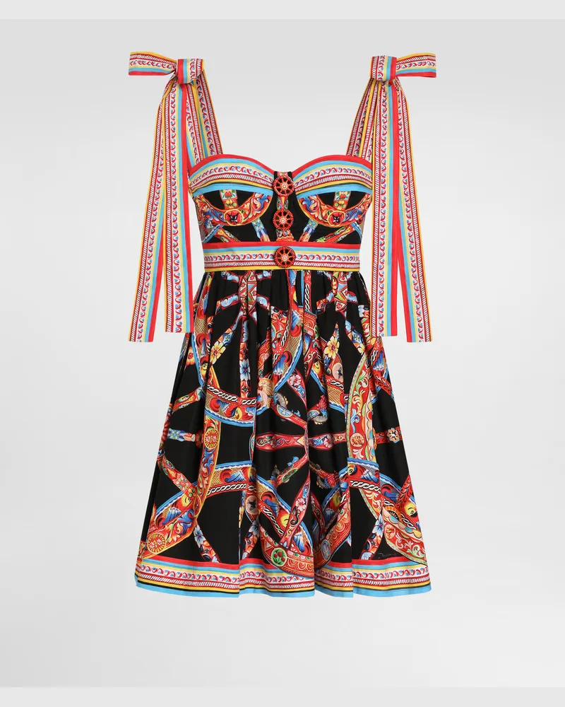 Dolce & Gabbana Kleid Aus Popeline Mit Carretto-print - Frau Kleider Mehrfarbig Multicolor