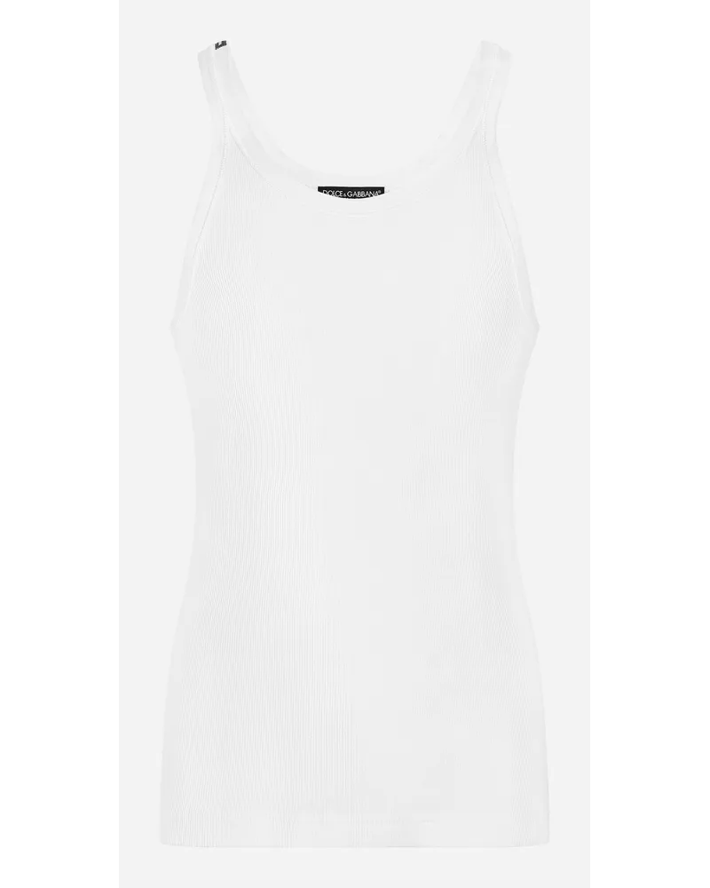 Dolce & Gabbana Geripptes Tanktop Aus Gewaschener Baumwolle Weiss