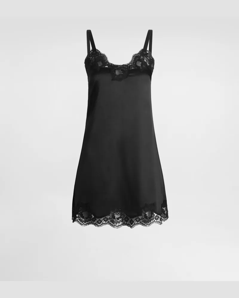 Dolce & Gabbana Das Edle Dessous-unterkleid Aus Seidensatin Mit Spitzenkanten Ist Das Perfekte Kleidungsstück Für Einen Sinnlichen Und Edlen Look. - Frau Unterwäsche Schwarz Seide Schwarz