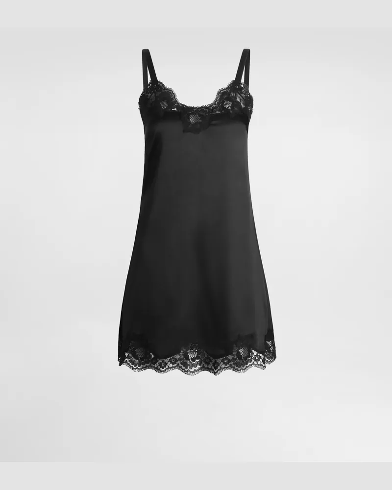 Dolce & Gabbana Das Edle Dessous-unterkleid Aus Seidensatin Mit Spitzenkanten Ist Das Perfekte Kleidungsstück Für Einen Sinnlichen Und Edlen Look. - Frau Unterwäsche Schwarz Seide Schwarz