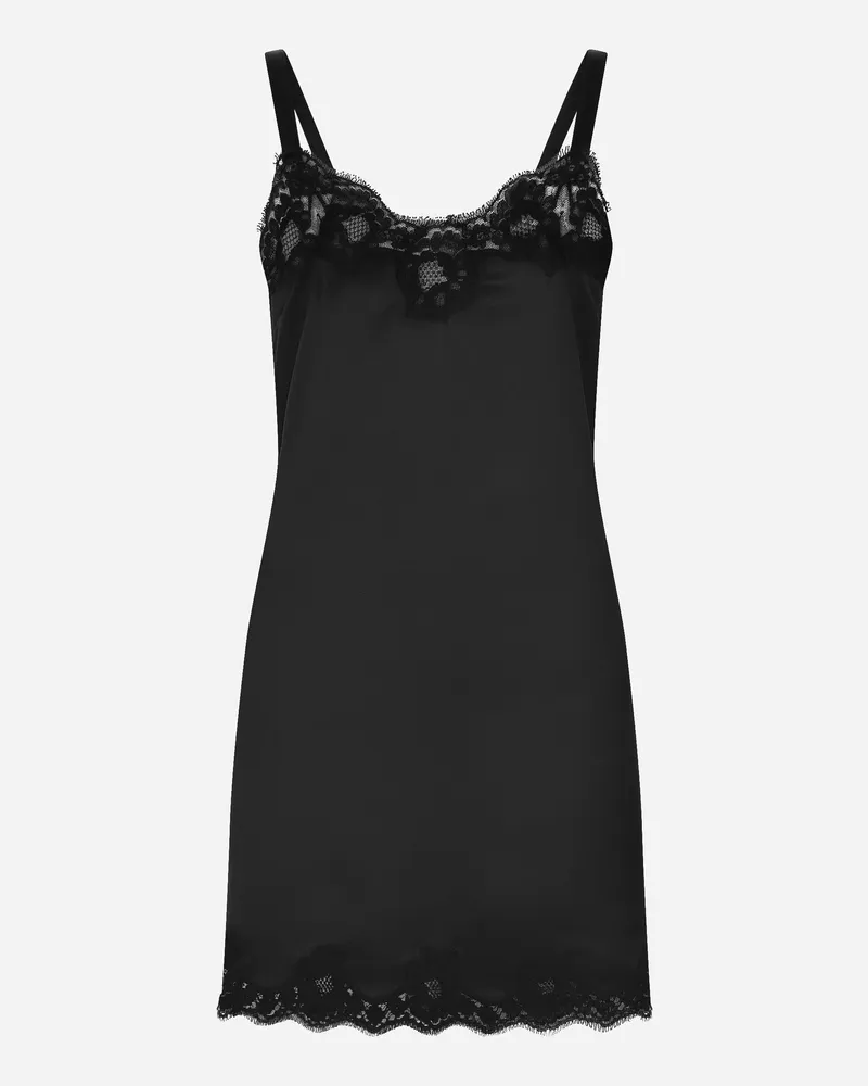 Dolce & Gabbana Das Edle Dessous-unterkleid Aus Seidensatin Mit Spitzenkanten Ist Das Perfekte Kleidungsstück Für Einen Sinnlichen Und Edlen Look. - Frau Unterwäsche Schwarz Seide Schwarz